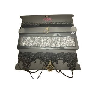 Set of 3 Gothic Choker Necklaces - Lace, Sequin, and Dreamcatcher Charm